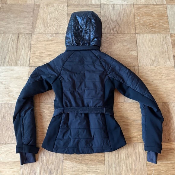 Athleta XXS Grace Peak Black Hooded Belted Water Resistant Wind Jacket - Picture 3 of 8